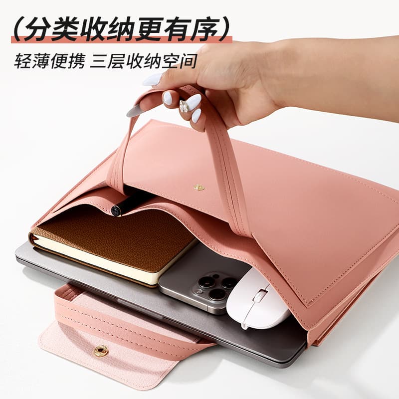 Cross-border a4 leather business document bag portable briefcase conference information bag large capacity file bag custom logo 3