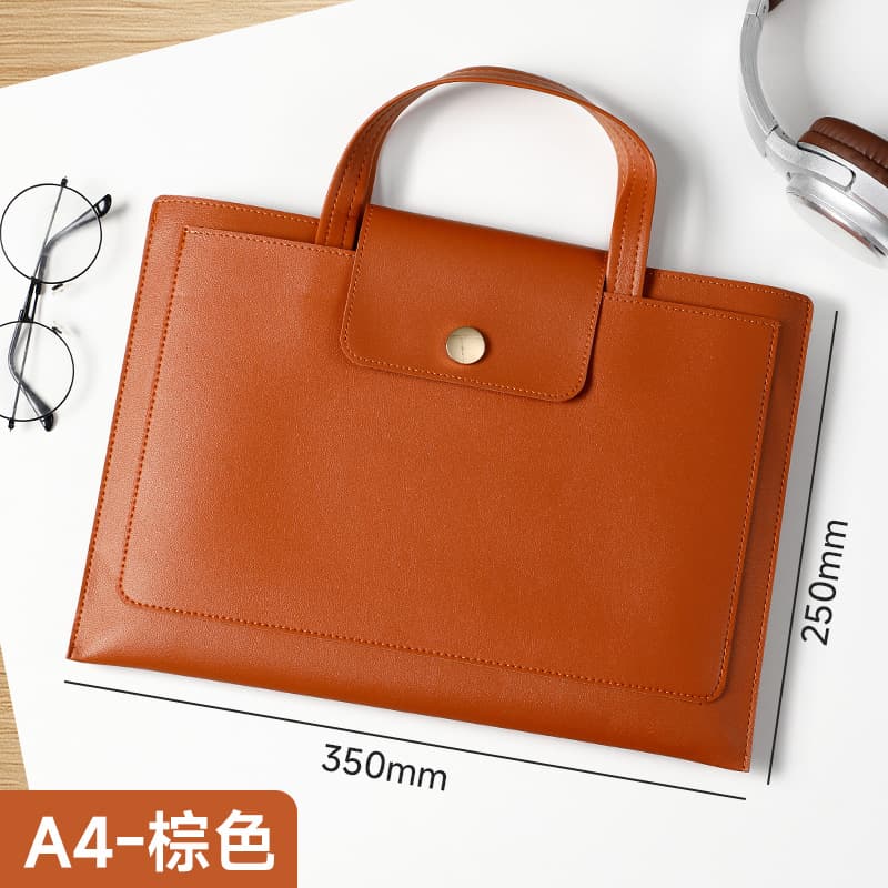 Cross-border a4 leather business document bag portable briefcase conference information bag large capacity file bag custom logo 10