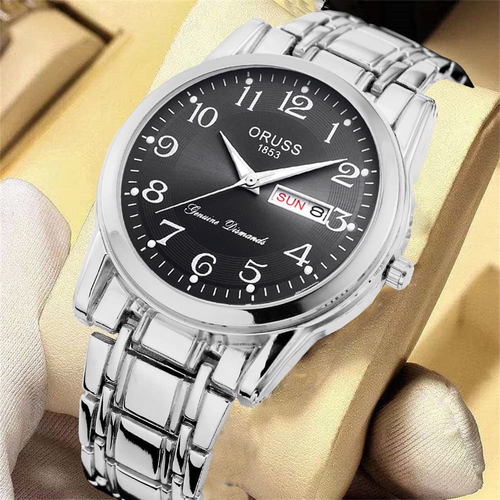 Men's fashionable and versatile quartz watch fully automatic movement luminous waterproof dual calendar watch men's large digital elderly watch 3