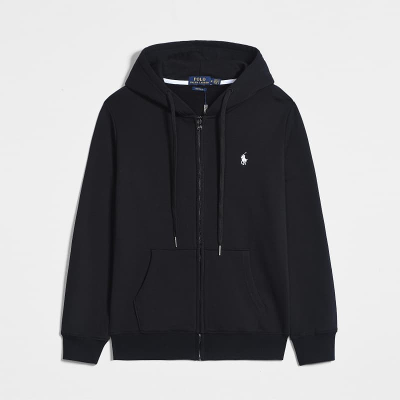 Spring and Autumn Thin Pony Hooded RL Cardigan Solid Color Sweater Embroidered Loose Polo Men's Polo Jacket Source 2