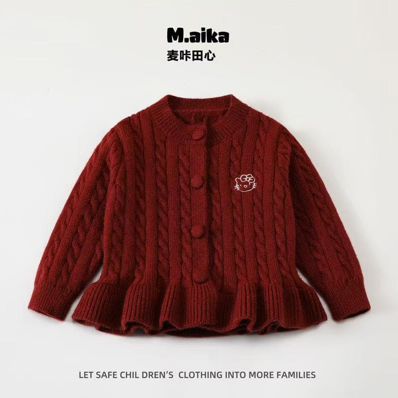 59680 Girls Autumn and Winter New Baby Red Sweater Sweater Doll Top Long Sleeve Jacket
