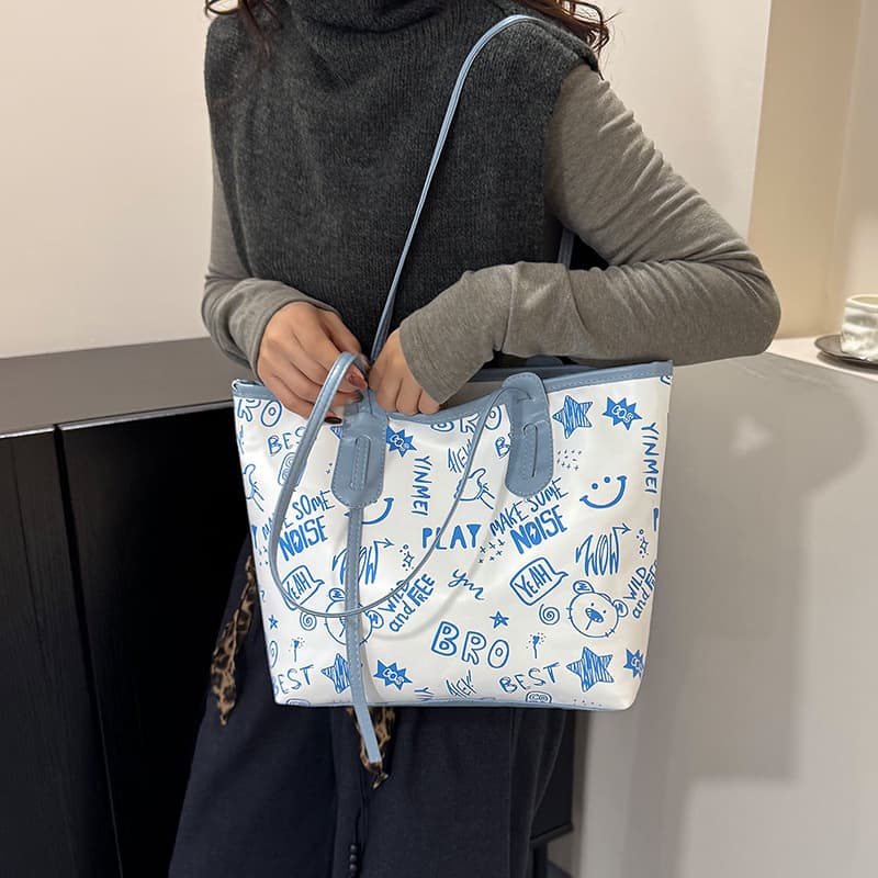 Simple Large Capacity Tote Bag Women's 2025 New Fashion Printed Cross-Border Large Bag Handbag Women's Shoulder Bag 4
