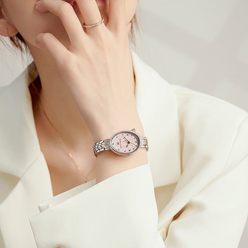 Watch real diamond watch for women, elegant temperament, light luxury, cherry blossom pink small egg watch, light luxury, fashionable women's watch, women's watch 3