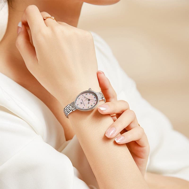 Watch real diamond watch for women, elegant temperament, light luxury, cherry blossom pink small egg watch, light luxury, fashionable women's watch, women's watch 4