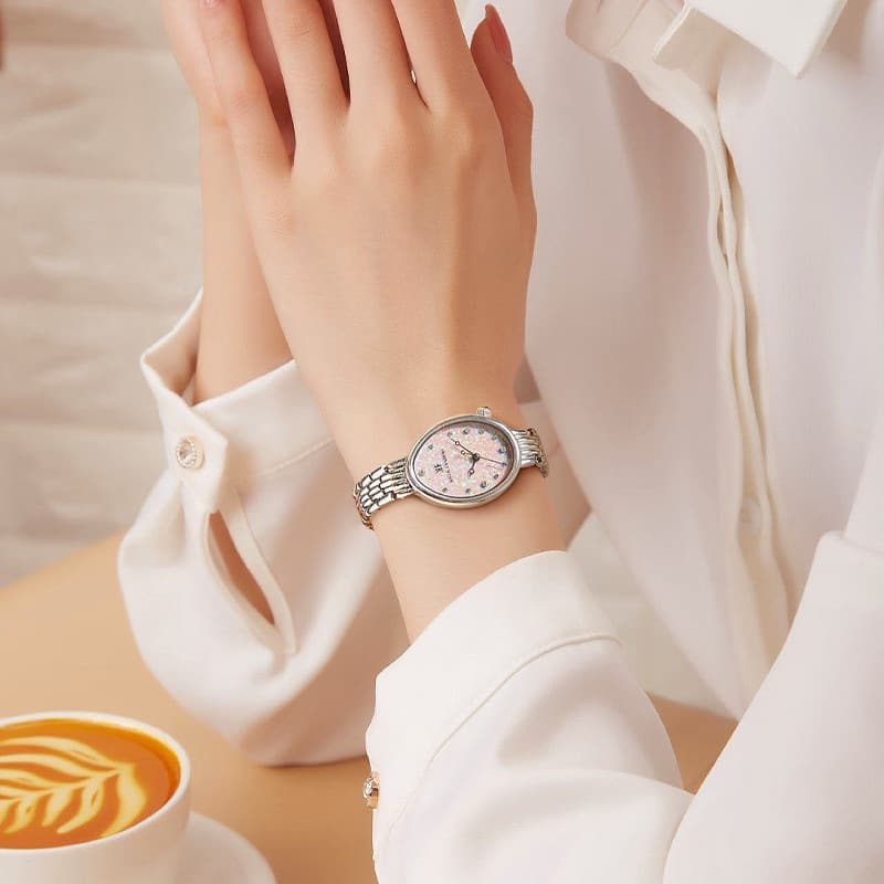Watch real diamond watch for women, elegant temperament, light luxury, cherry blossom pink small egg watch, light luxury, fashionable women's watch, women's watch 5