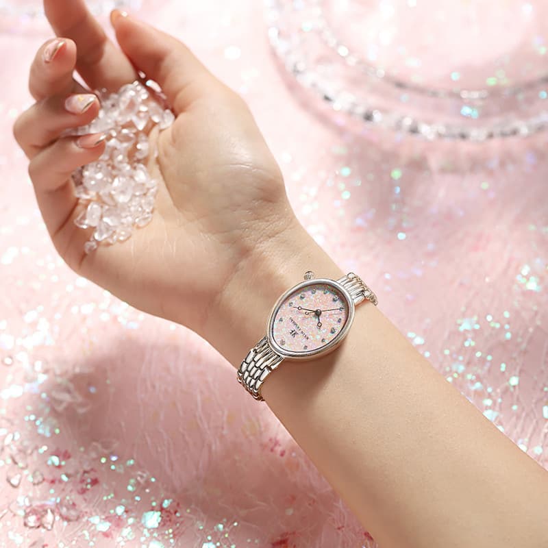 Watch real diamond watch for women, elegant temperament, light luxury, cherry blossom pink small egg watch, light luxury, fashionable women's watch, women's watch 7