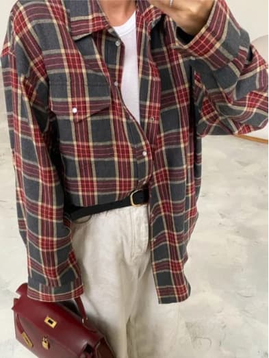 Amazon OZON cross-border women's shirt retro style loose 2025 spring autumn winter plaid long-sleeved pocket shirt versatile 9