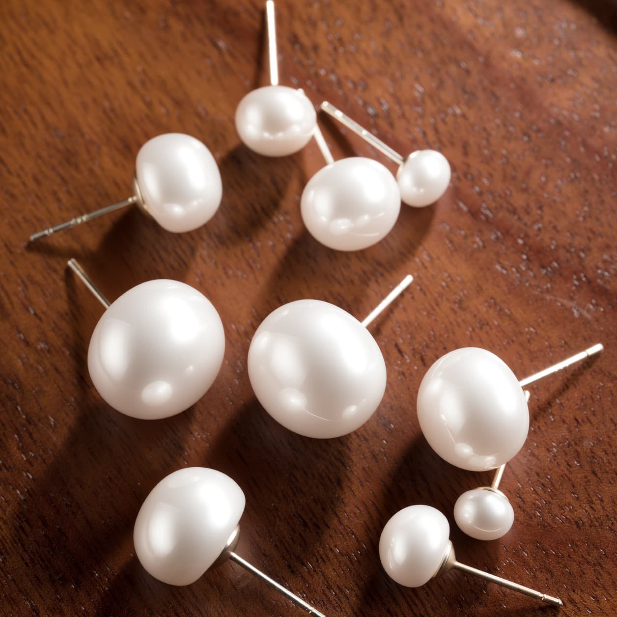 European and American cross-border jewelry, simple and elegant, large and small silver needle pearl bread stud earrings, style niche accessories wholesale 3