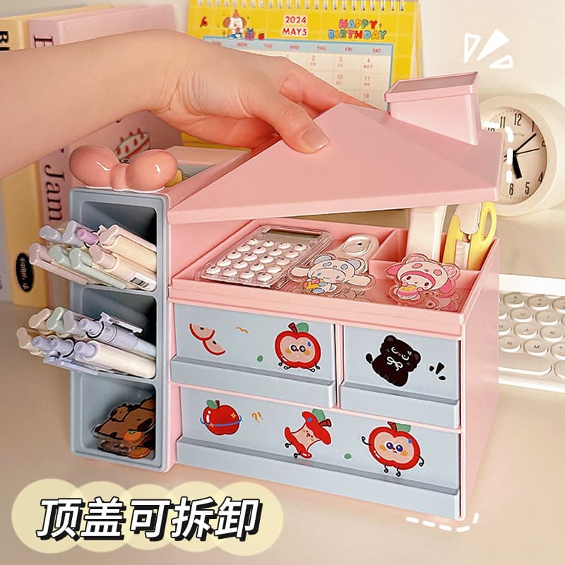 Student desk desk pen holder small debris storage box with lid box desktop storage box drawer-type storage rack 3