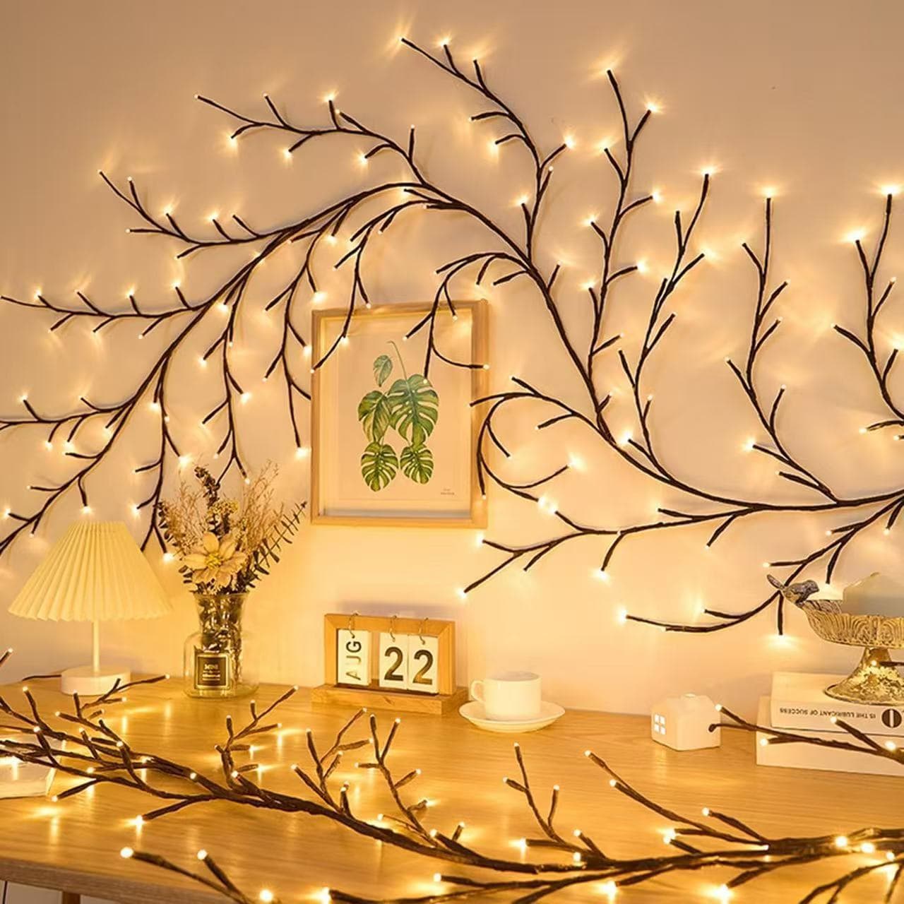 New cross-border LED branch lights, rattan lights, cherry blossom atmosphere, interior decoration styling lights, bendable atmosphere lights 3