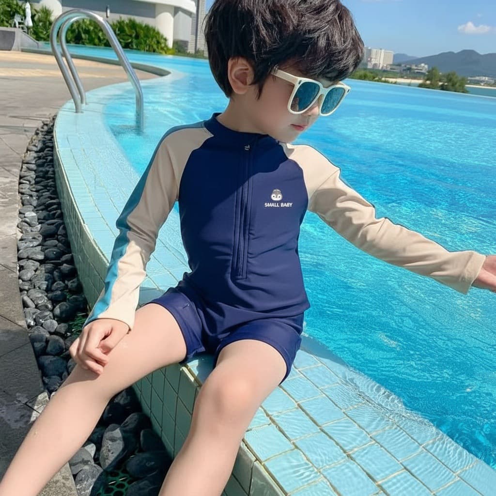 Children's swimwear, quick dry long-sleeve for boys for swimming, sun protection, family style 3
