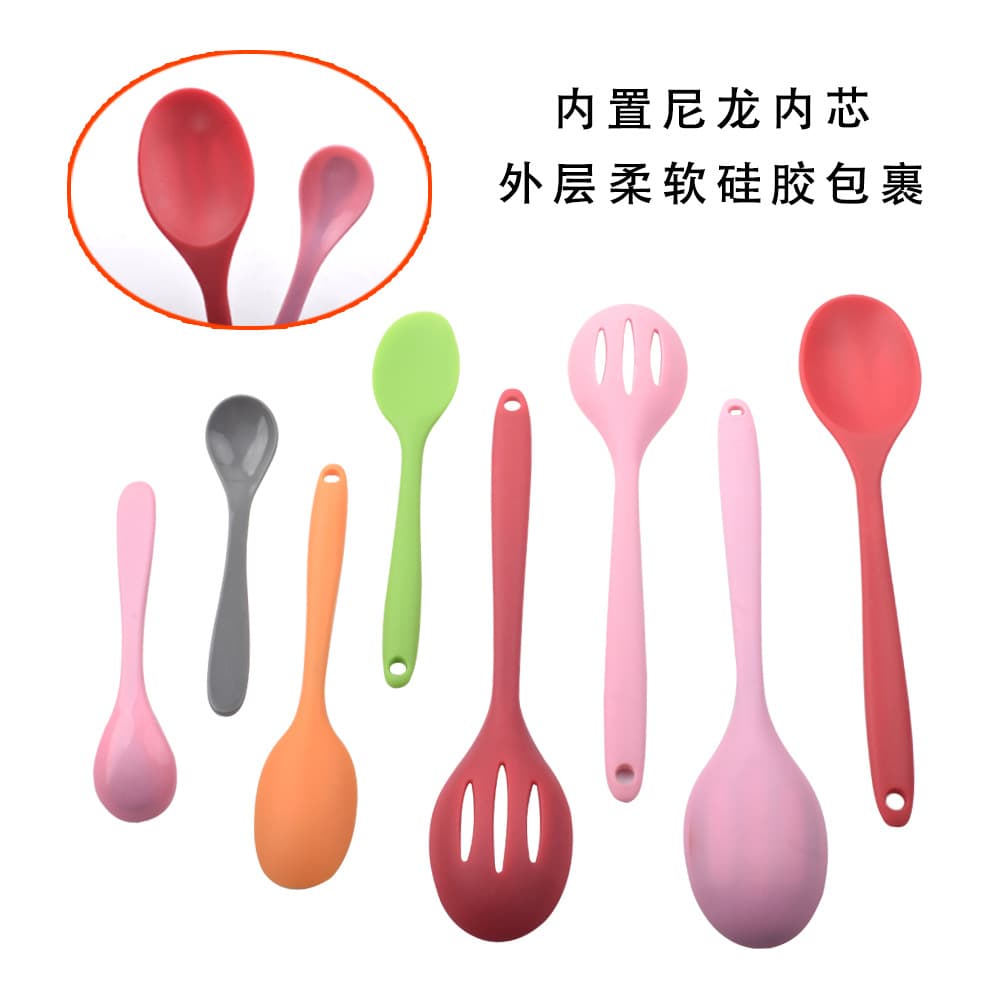 Silicone Soup Spoon with Integrated Handle - Non-stick Cookware Scraper Utensil 3