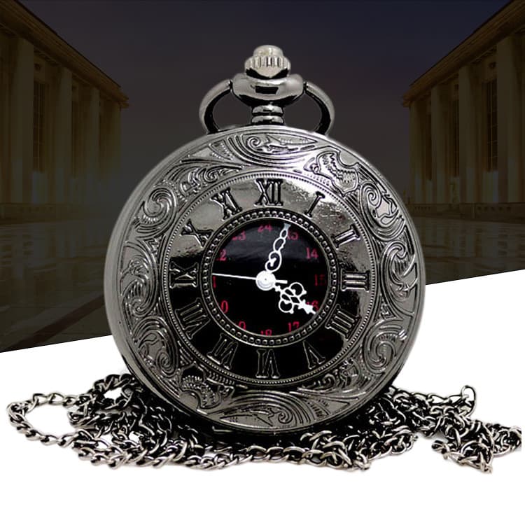 Big black classic retro pocket watch, men's necklace, quartz watches, accessory, Birthday gift 2