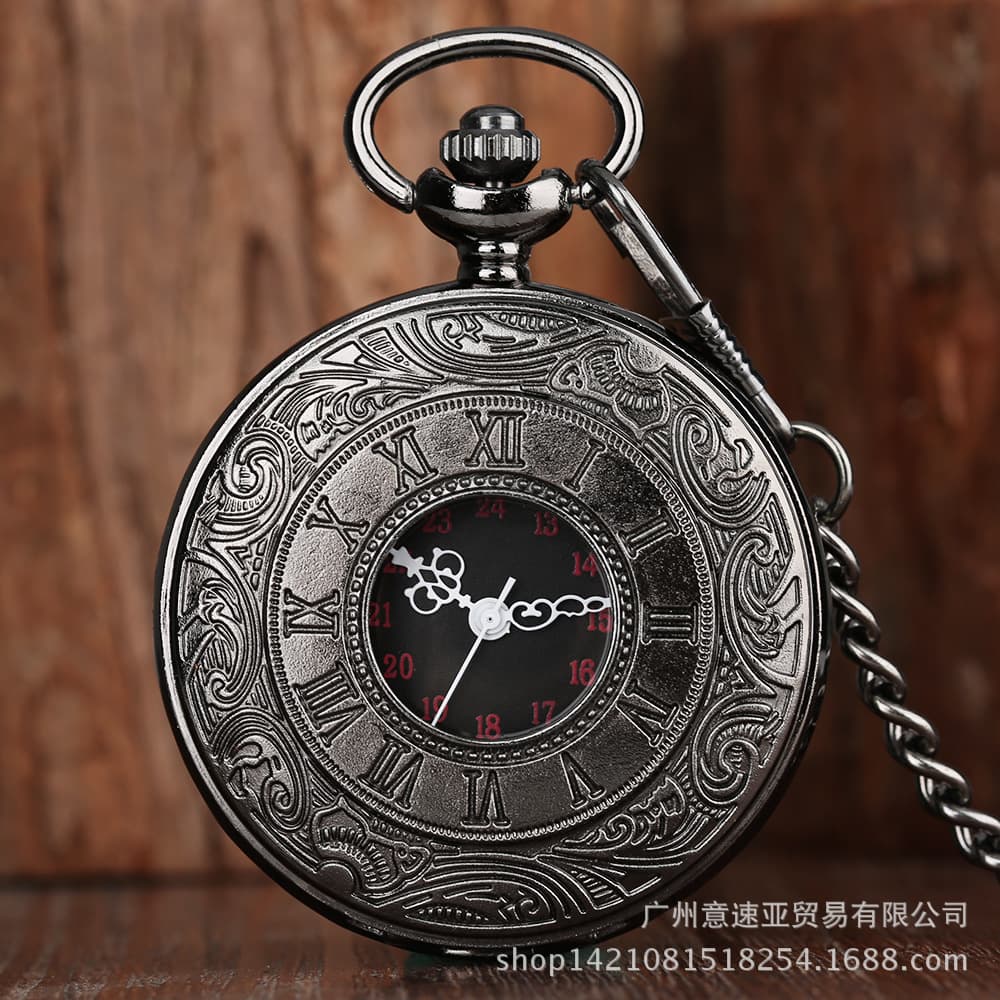 Big black classic retro pocket watch, men's necklace, quartz watches, accessory, Birthday gift 3