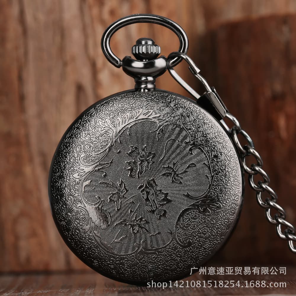 Big black classic retro pocket watch, men's necklace, quartz watches, accessory, Birthday gift 4