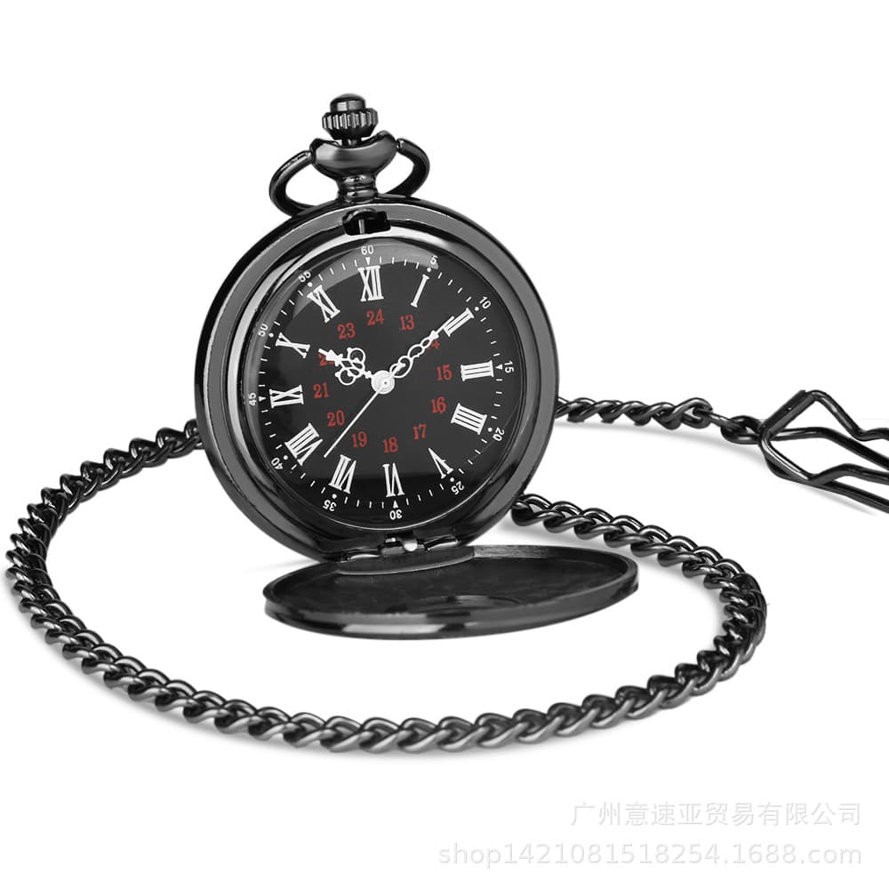 Big black classic retro pocket watch, men's necklace, quartz watches, accessory, Birthday gift 5