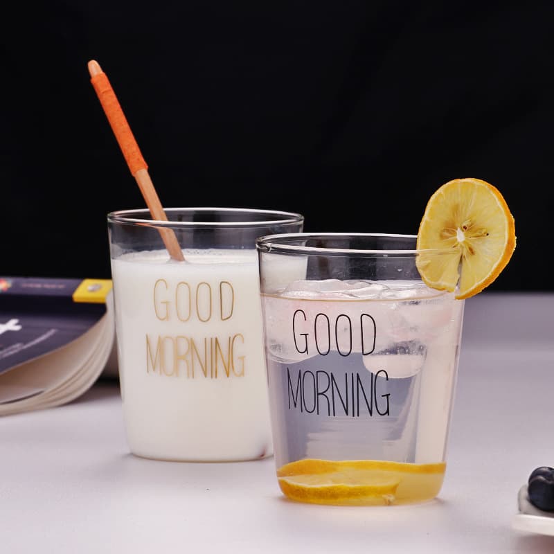 Can add LOGO microwave oven glass breakfast cup Creative glass Japanese -style home Good Morning Morning Morning Cup 2