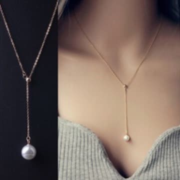 Adjustable fashionable necklace from pearl, Korean style