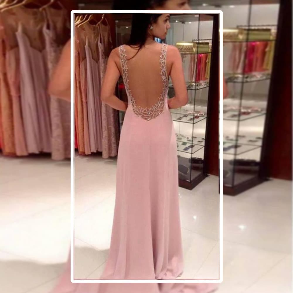 (Cross-border trading), fuchsia fashionable shiffon evening dress, long skirt, 2022 collection, V-neckline, graduation party 3