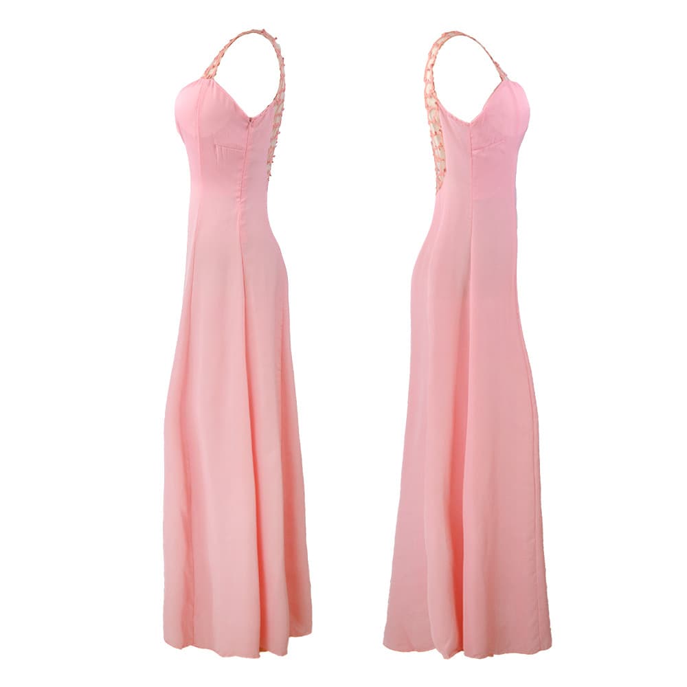 (Cross-border trading), fuchsia fashionable shiffon evening dress, long skirt, 2022 collection, V-neckline, graduation party 4