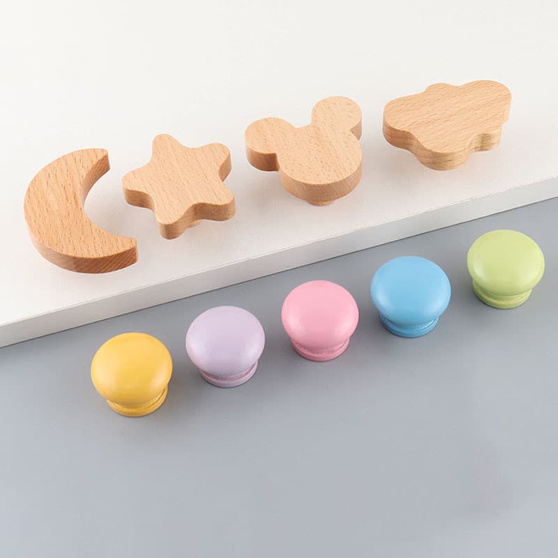 Solid wood furniture pull hands handle handle wooden handle wooden cabinet door handle single -hole round lotus thumb thumb 2