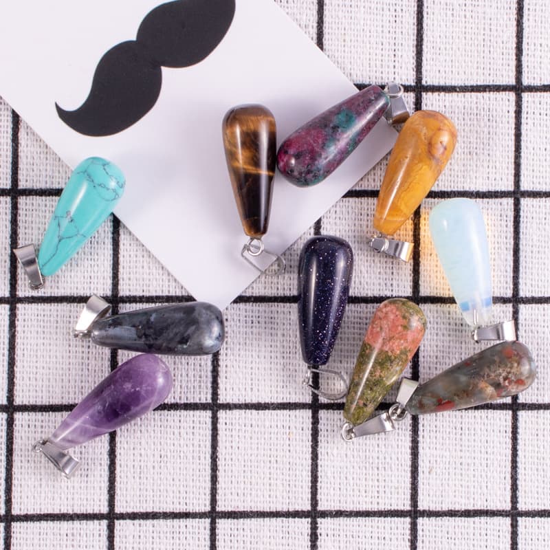 Organic agate pendant drop-shaped, necklace and earrings, accessory jade with amethyst, DIY 3