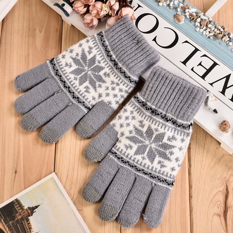 Winter travel keep warm knitted gloves for adults, for beloved, with snowflakes 2