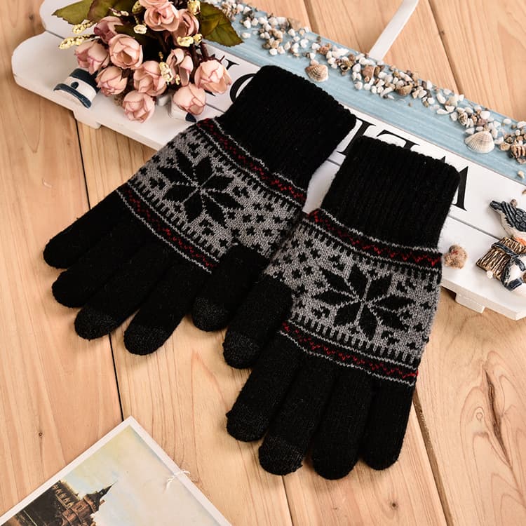 Winter travel keep warm knitted gloves for adults, for beloved, with snowflakes 4