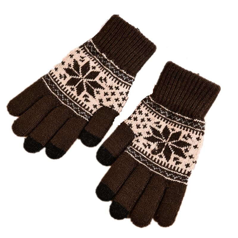 Winter travel keep warm knitted gloves for adults, for beloved, with snowflakes 5