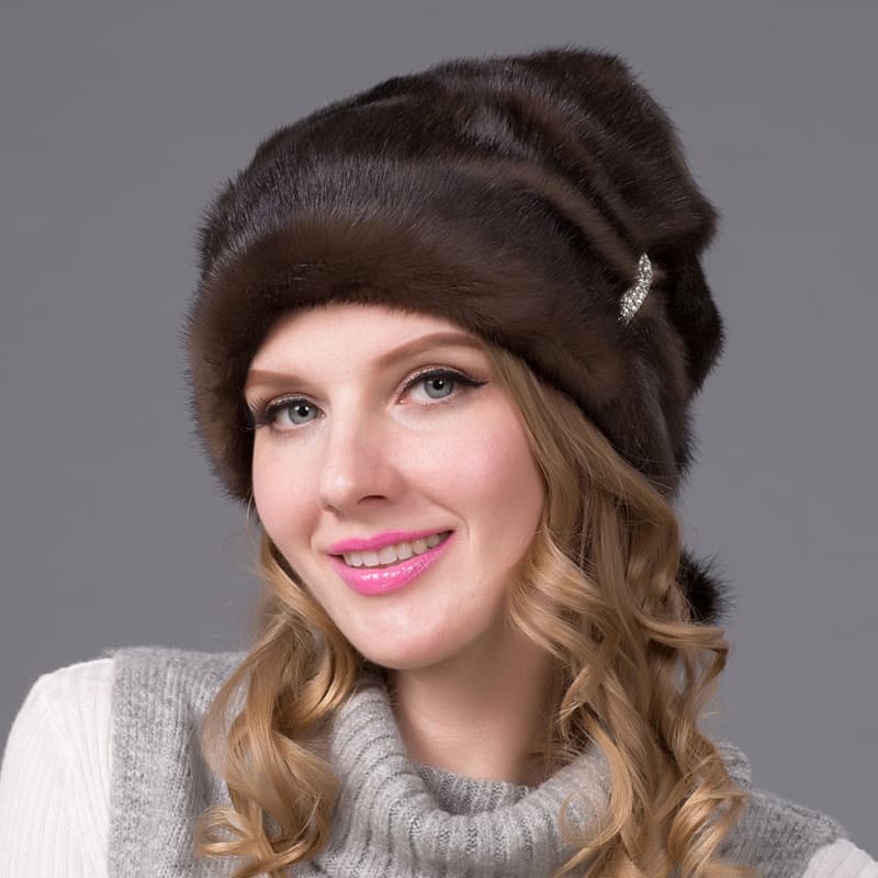 New foreign trade tidy water mink grass hat female mink nursing ear hat winter fashion water mink woolen hat factory wholesale 2