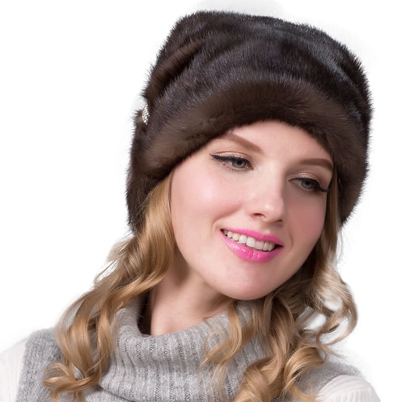 New foreign trade tidy water mink grass hat female mink nursing ear hat winter fashion water mink woolen hat factory wholesale 5