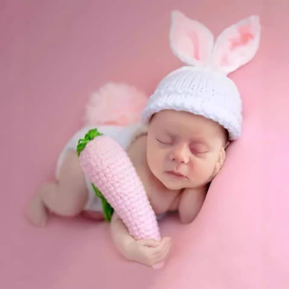 (Cross-border trading), rabbit, photography props, set, woolen woven crochet, hat, trousers, children's clothing 4