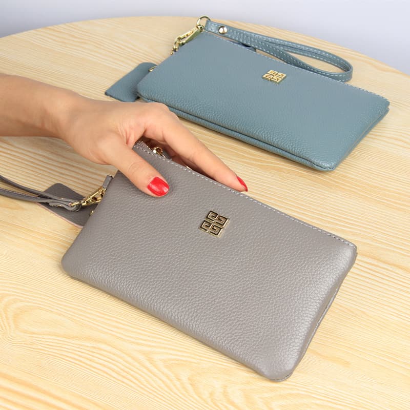 Leather small clutch bag with zipper, long wallet, genuine leather, maxi length 2