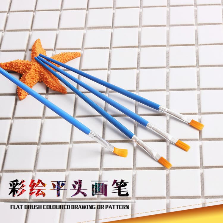 Cross -border plastic digital oil painting pen painting universal brush 6.5cm oil painting pen blue rod yellow hair flat head pen 2