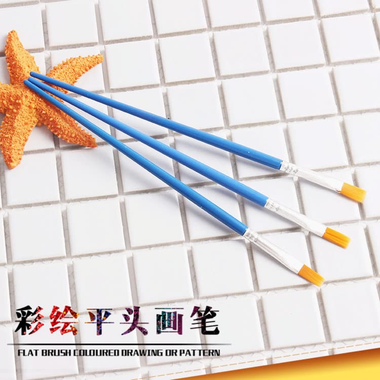Cross -border plastic digital oil painting pen painting universal brush 6.5cm oil painting pen blue rod yellow hair flat head pen 3