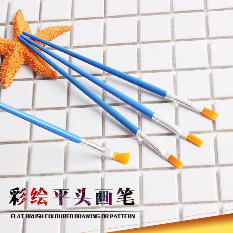 Cross -border plastic digital oil painting pen painting universal brush 6.5cm oil painting pen blue rod yellow hair flat head pen 4