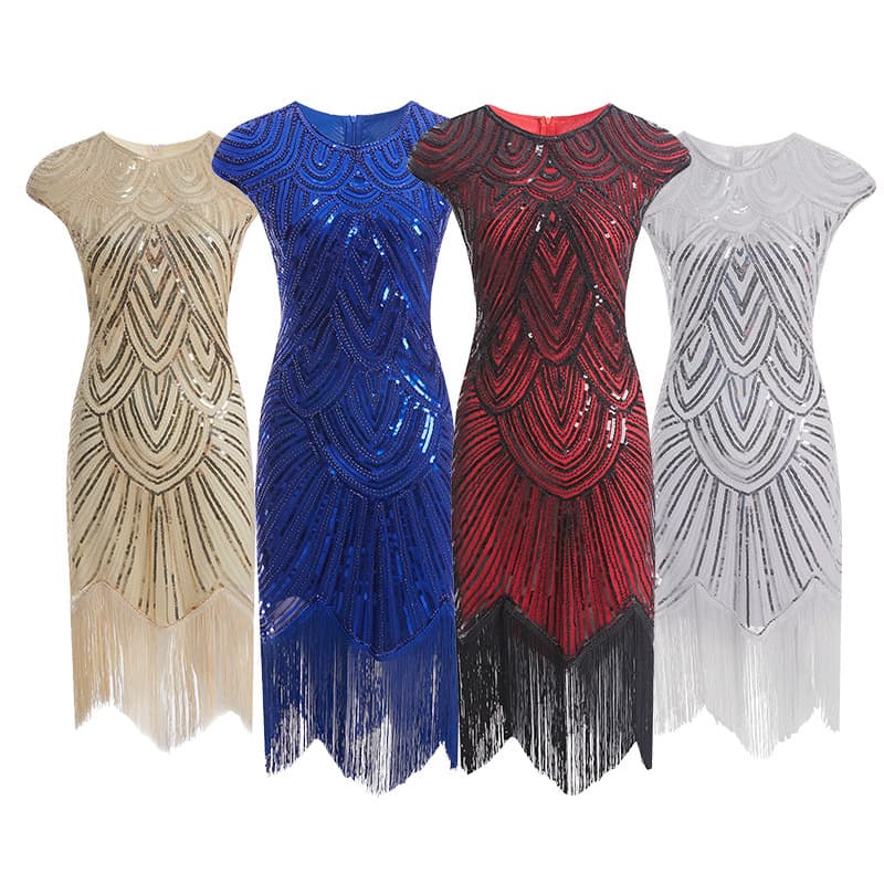 Quality woven retro evening dress, Amazon, with sequins, 1920s retro, European style