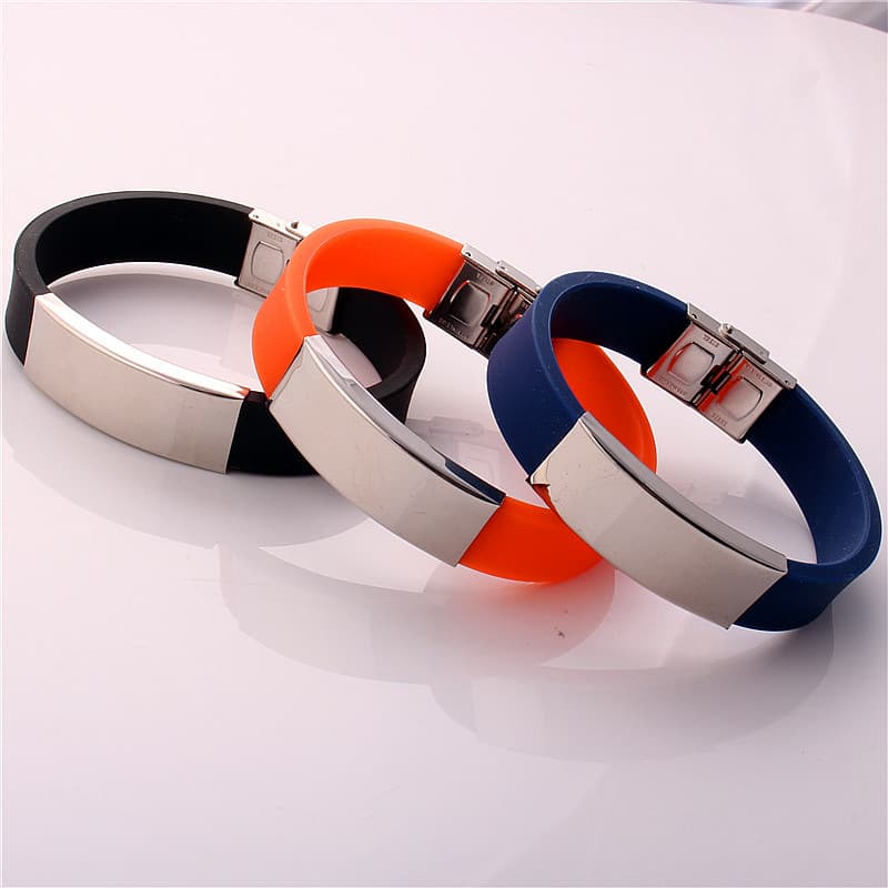 (Wholesale), glossy silicone bracelet stainless steel, Korean style 3