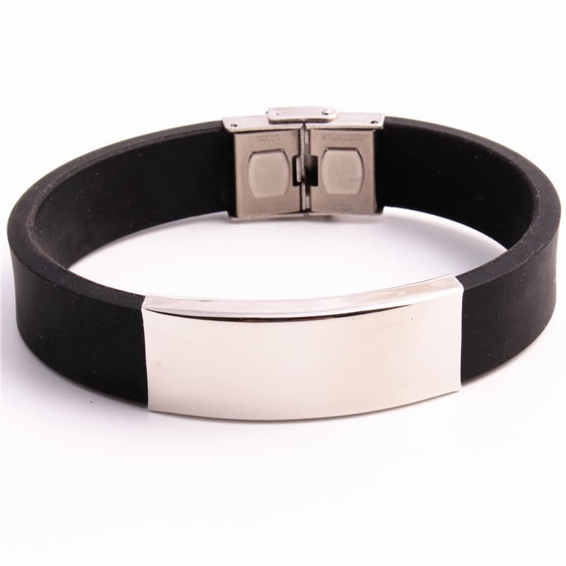 (Wholesale), glossy silicone bracelet stainless steel, Korean style 5