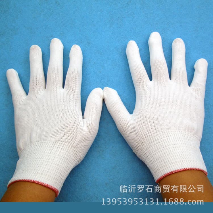 Thin nylon knitted gloves, white pack dust-free 3