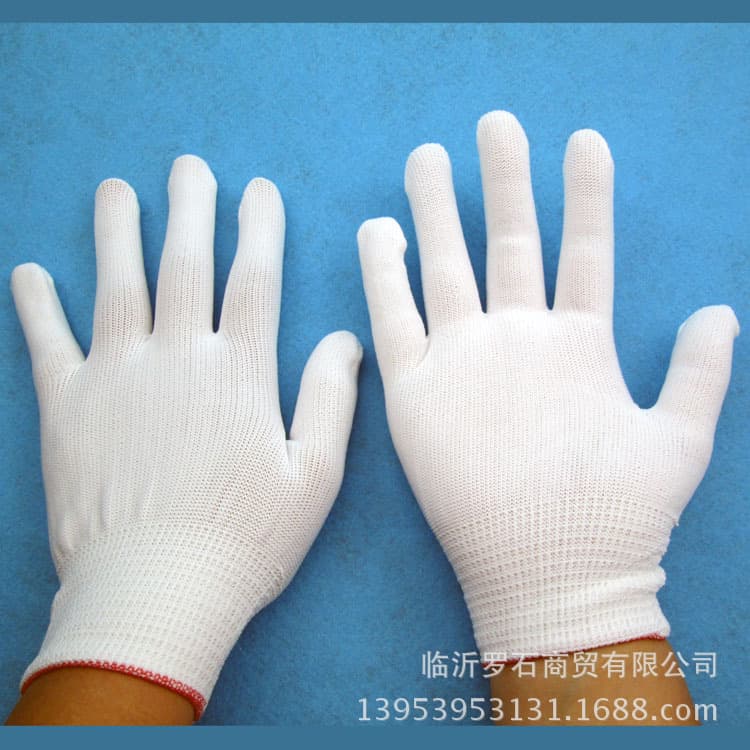 Thin nylon knitted gloves, white pack dust-free 4