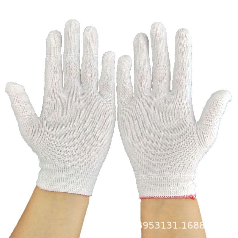 Thin nylon knitted gloves, white pack dust-free 5