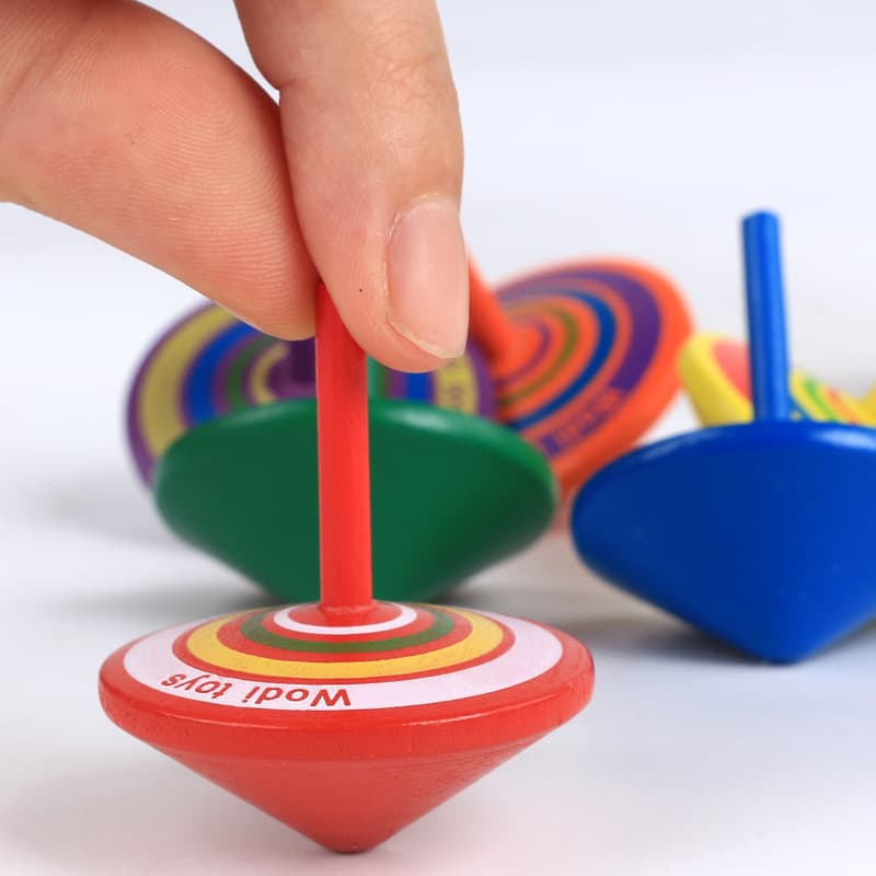 Wooden cartoon colorful classic spinning top for kindergarten, toy, nostalgia, Birthday gift