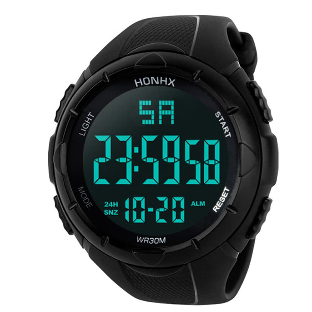 Factory wholesale honhx men's electronic watch negative black surface black screen large screen sports table 3001F 4