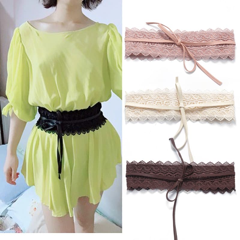 Multicoloured lace cute waist belt, lace dress