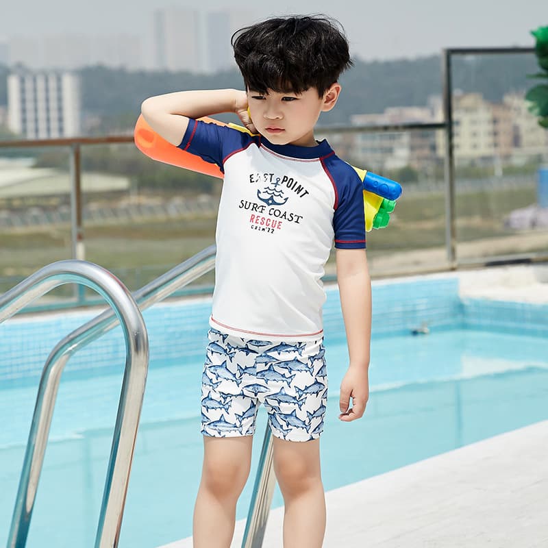 Split swimwear for boys, uniform, beach set, children's shark, new collection, sun protection, print