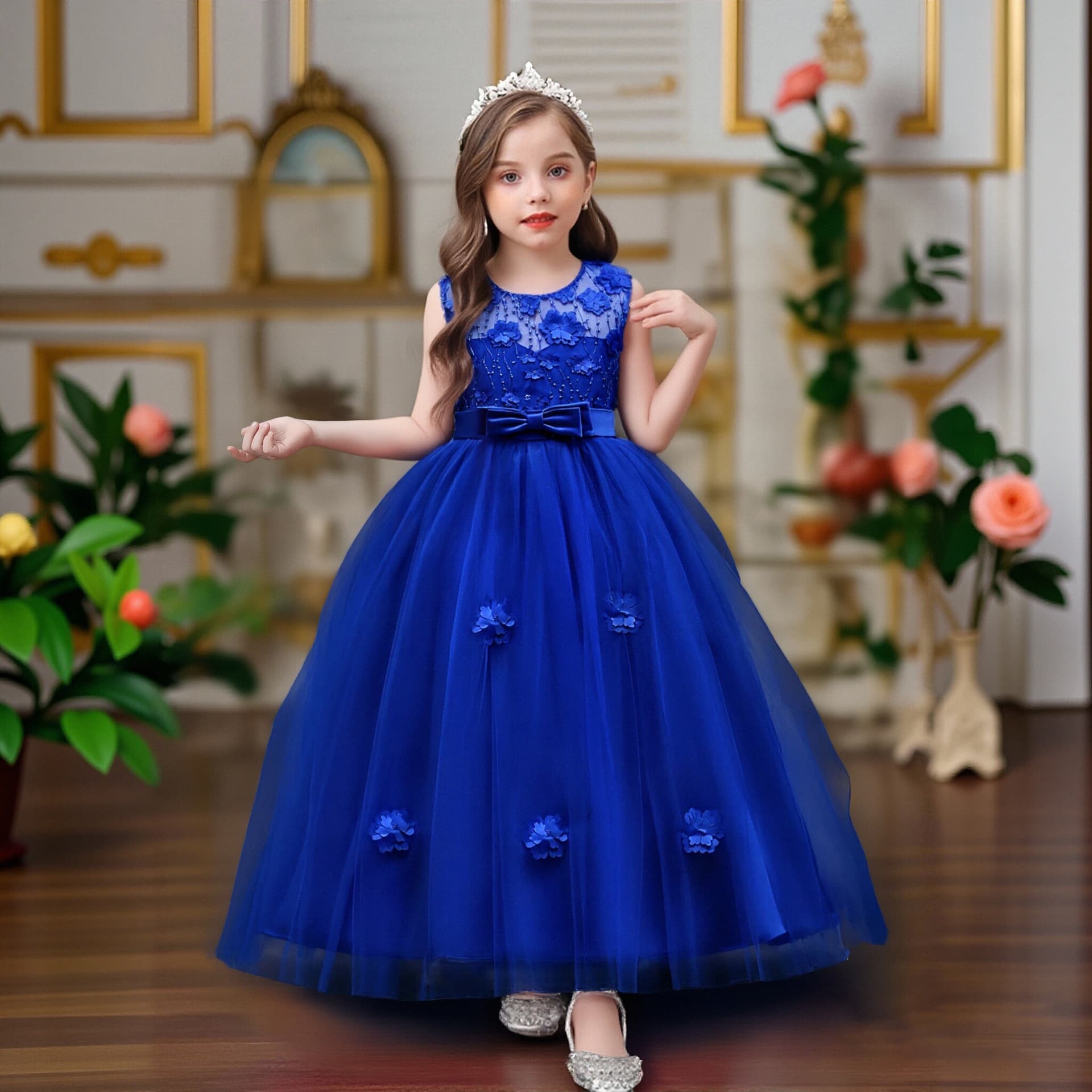 (Wholesale), evening dress, girl's skirt, long skirt, piano performance costume, European style, new collection, for catwalk, flowered 2