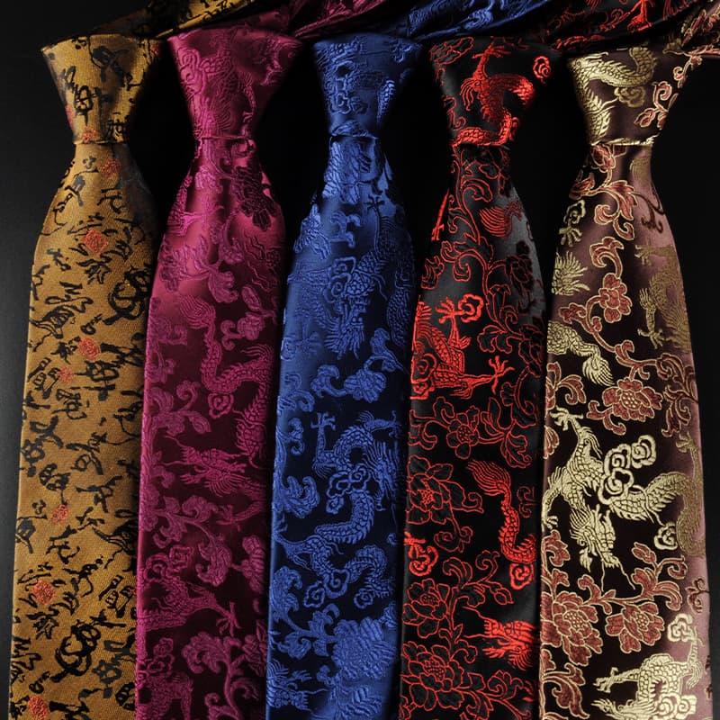 Retro red black blue ethnic tie, Chinese style, ethnic style, print 2