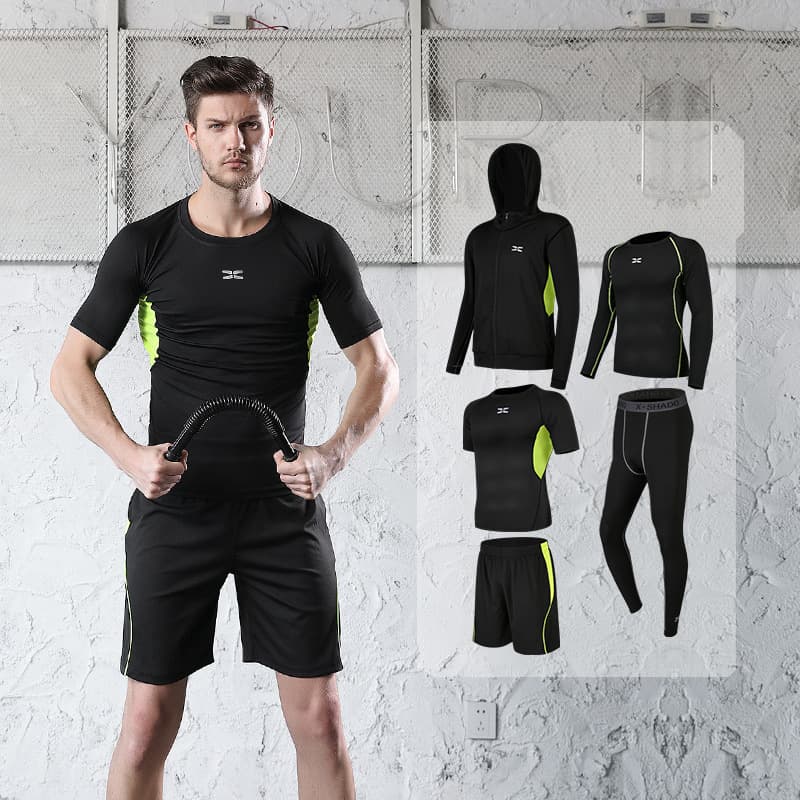 (Cross-border trading), men's black sports suit, set for gym, jacket, sports T-shirt, for running, with short sleeve, plus size 2