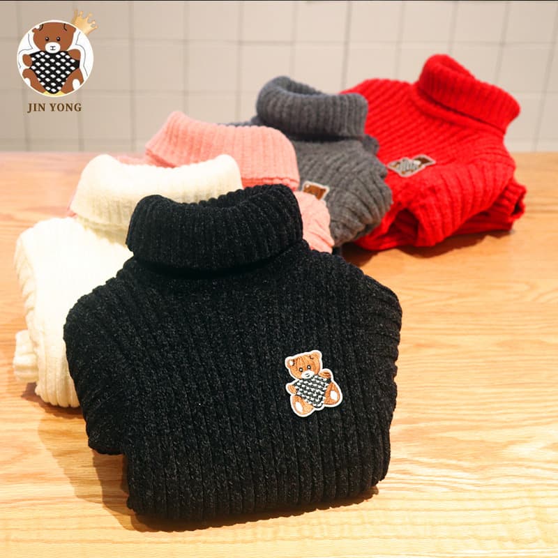 Elastic children's knitted sweater, with embroidery, children's clothing